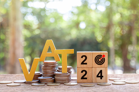 Financial tax rate concept of VAT 2024, dividend and money increase or decreaseの写真素材