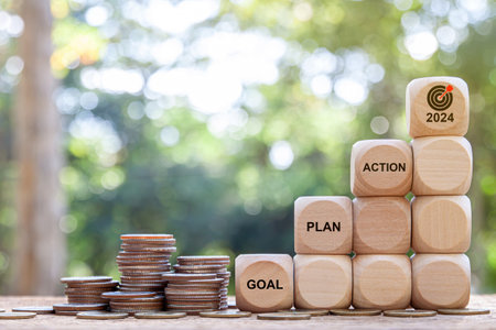 2024 Goal plan action, Business action plan strategy, outline all the necessary steps to achieve your goalの写真素材