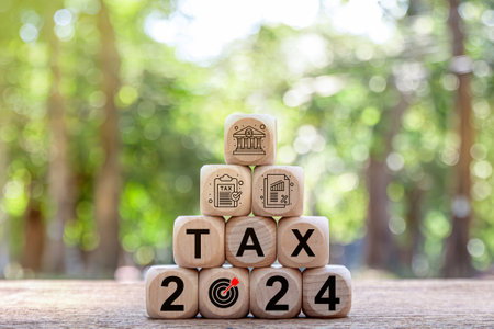 Financial tax rate concept of VAT 2024, dividend and money increase or decreaseの写真素材