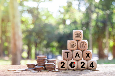 Financial tax rate concept of VAT 2024, dividend and money increase or decreaseの写真素材