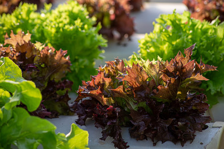 Red coral and green coral vegetables clean food.の写真素材