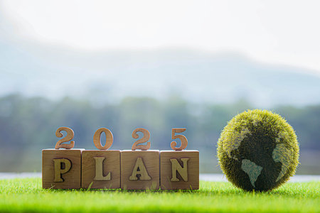 New Goals, Plans and Visions for Next Year 2025. Sustainable environment development goals, green...