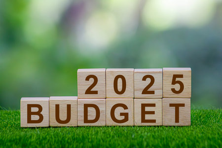 Business ideas for planning fiscal year 2025 BUDGET New Year's business plan ideas for the economy 2025 and business phrases Budget 2025の写真素材