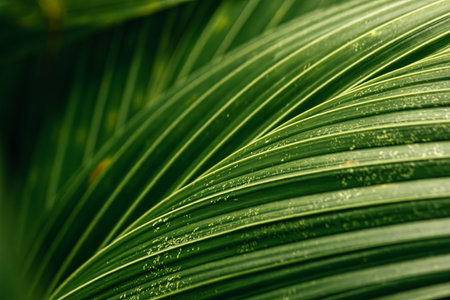 Close-up of water drop on green plant leaf textureの写真素材