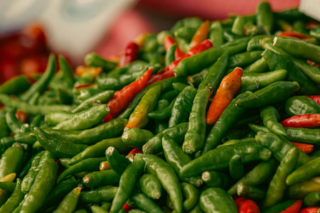 spicy hot red and green pepperの写真素材
