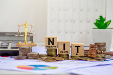 NIT Wooden blocks with words 'NEGATIVE INCOME TAX'. Business conceptの写真素材