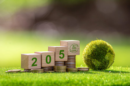 Net Zero Emissions by 2050. Carbon neutral.natural environment A climate-neutral long-term strategy greenhouse gas emissions targets. Sustainable environment development goals.の写真素材