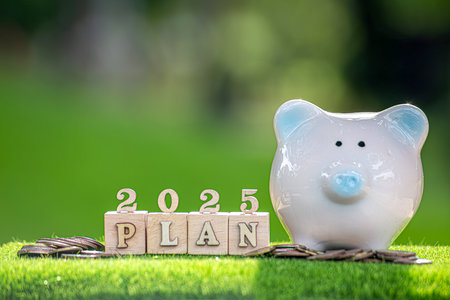 Action Plan 2025 Cube with text 2025 plans, goals, actions to list and plan for next year. Wooden cube with year 2025, plans, goals, actions, developmentの写真素材