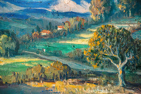 Art painting Oil color sky tree Thailand Countrysideの写真素材