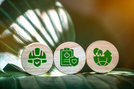 HSE Health, Safety, Environment Concepts that focus on accident prevention, environmental protection, health and safety for businesses and organizations.の写真素材