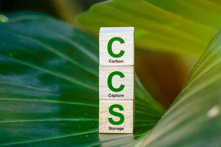 CCS acronym for Carbon Capture Storage environmental background. Net zero action concept. Save energy, green energy, reduce carbon footprint, carbon capture.の写真素材