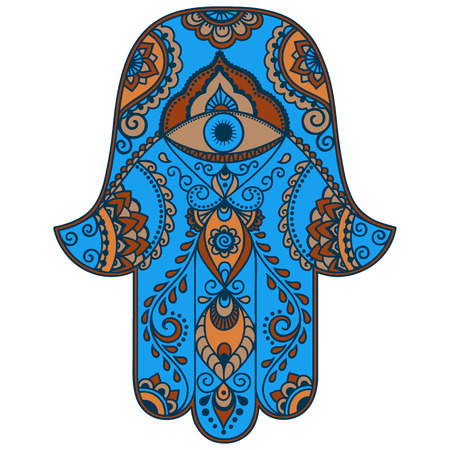 Color vector hamsa hand drawn symbol.のイラスト素材
