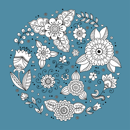 Vector flower pattern. Doodle style, spring floral background.In the form of a circle.のイラスト素材