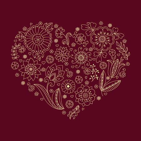 Vector flower pattern. Doodle style, spring floral background.In the shape of a heart.のイラスト素材