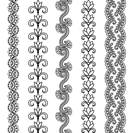 Set of seamless borders for design and application of henna. Mehndi style.のイラスト素材