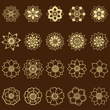 Henna tattoo flower template. Mehndi style. Set of ornamental patterns in the oriental style.のイラスト素材