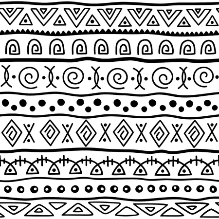Seamless pattern in ethnic style. Ornamental element African theme. Set of seamless vintage decorative tribal border. Traditional African pattern background with tribal elements form.のイラスト素材