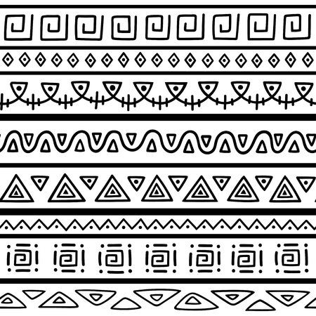 Seamless pattern in ethnic style. Ornamental element African theme. Set of seamless vintage decorative tribal border. Traditional African pattern background with tribal elements form.のイラスト素材