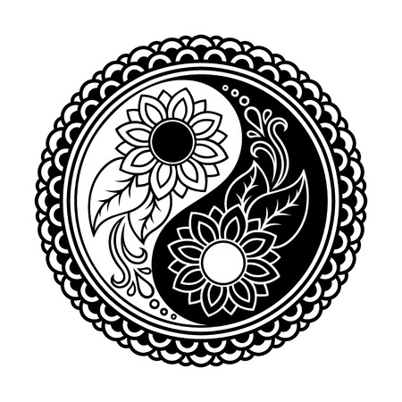 Henna tatoo mandala.Yin-yang decorative symbol. Mehndi style. Mehndi style. Decorative pattern in oriental style. Coloring book page.のイラスト素材