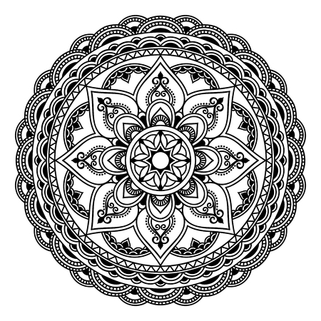 Henna tatoo mandala. Mehndi style. Decorative pattern in oriental style. Coloring book page.のイラスト素材