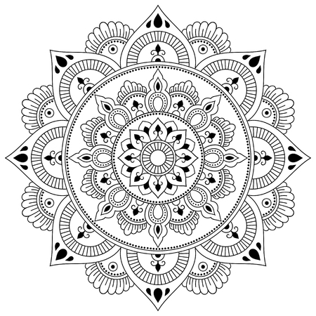 Circular pattern in the form of a mandala. Henna tatoo mandala. Mehndi style. Decorative pattern in oriental style. Coloring book page.のイラスト素材
