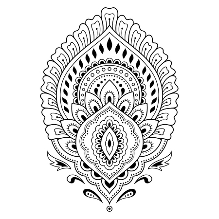 Henna tattoo flower template in Indian style. Ethnic floral paisley - Lotus. Mehndi style. Ornamental pattern in the oriental style.のイラスト素材