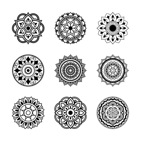 Set circular pattern in the form of mandala. Henna tatoo mandala. Mehndi style. Decorative pattern in oriental style. Coloring book page.のイラスト素材