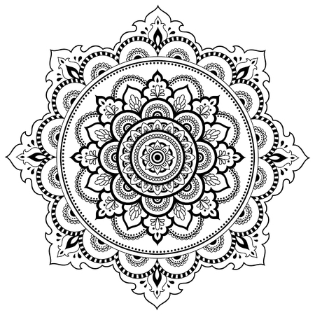 Circular pattern in the form of a mandala. Henna tatoo mandala. Mehndi style. Decorative pattern in oriental style. Coloring book page.のイラスト素材