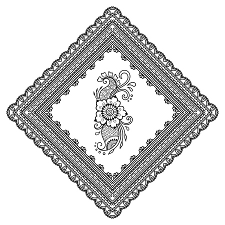 Henna tattoo flower template and patterned frame. Mehndi style. Set of ornamental patterns in the oriental style.のイラスト素材