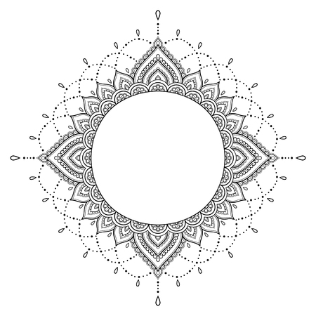 Circular pattern in the form of a mandala. Henna tatoo mandala. Mehndi style. Decorative pattern in oriental style. Coloring book page.のイラスト素材