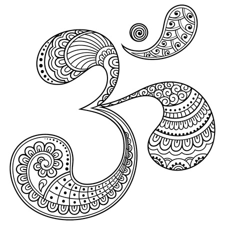 Om or Aum Indian sacred sound. The symbol of the divine triad of Brahma, Vishnu and Shiva. The sign of the ancient mantra.のイラスト素材