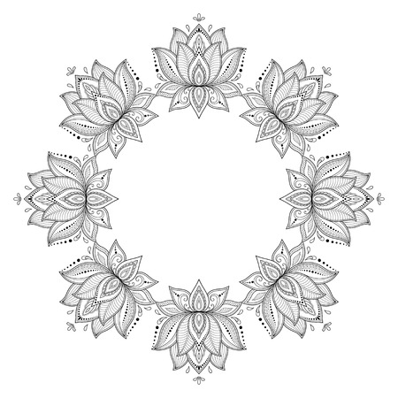 Circular pattern in the form of a mandala. Henna tatoo mandala. Mehndi style. Decorative pattern in oriental style. Coloring book page.のイラスト素材