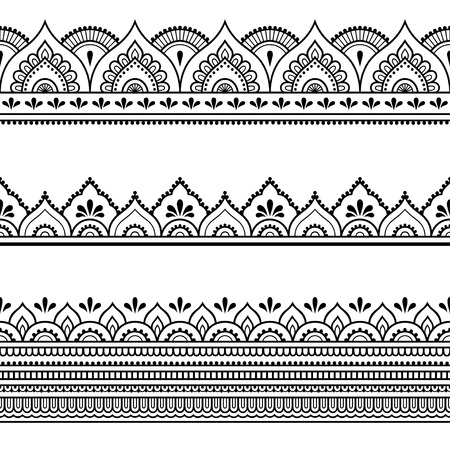 Set of seamless borders for design and application of henna. Mehndi style. Decorative pattern in oriental style.のイラスト素材
