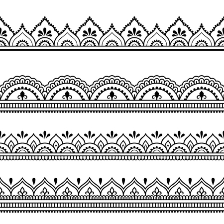 Set of seamless borders for design and application of henna. Mehndi style. Decorative pattern in oriental style.のイラスト素材