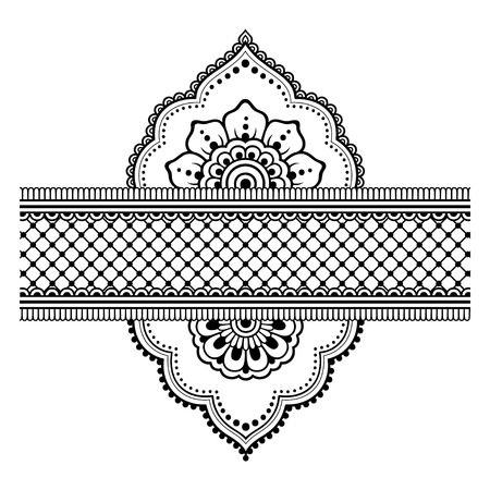 Henna tattoo flower template and border. Mehndi style. Set of ornamental patterns in the oriental style.のイラスト素材