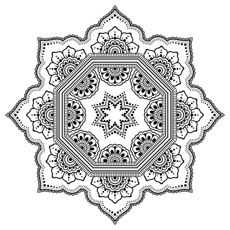 Circular pattern in the form of a mandala. Henna tatoo mandala. Mehndi style. Decorative pattern in oriental style. Coloring book page.のイラスト素材