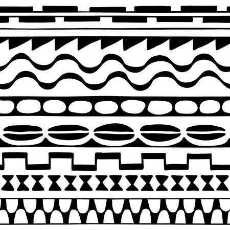 Seamless pattern in ethnic style. Ornamental element African theme. Set of vintage decorative tribal border. Traditional Maori decoration background with national elements form.のイラスト素材