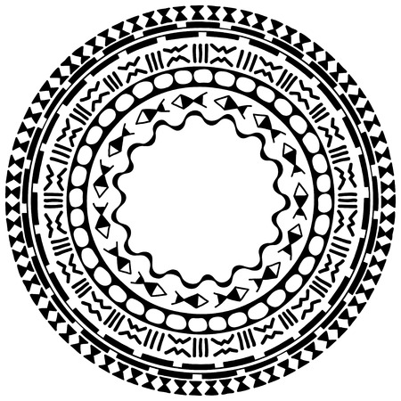 Circular pattern in form of mandala. Traditional ornaments of Maori people - Moko style. Vintage decorative tribal border from elements of African theme.のイラスト素材