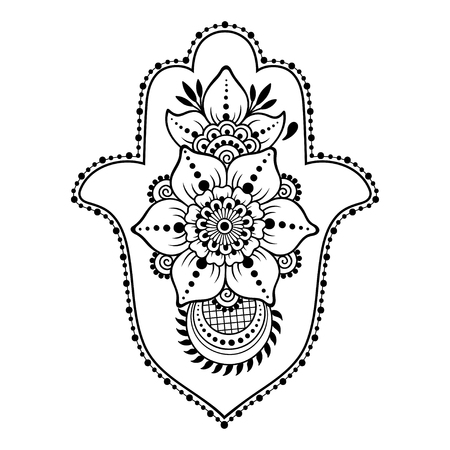 Hamsa hand drawn symbol from flower. Decorative pattern in oriental style for interior decoration and henna drawings. The ancient sign of "Hand of Fatima".のイラスト素材