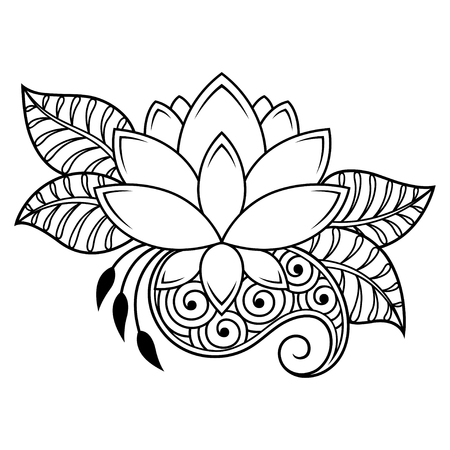 Mehndi flower pattern for Henna drawing and tattoo. Decoration in ethnic oriental, Indian style.のイラスト素材