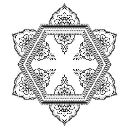 Circular pattern in form of mandala for Henna, Mehndi, tattoo, decoration. Decorative ornament in ethnic oriental style. Coloring book page.のイラスト素材