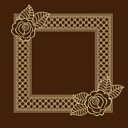 Stylized with henna tattoos decorative pattern for decorating covers for book, notebook, casket, magazine, postcard and folder. Flower in mehndi style. Frame in the eastern tradition.のイラスト素材
