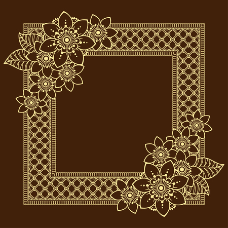 Stylized with henna tattoos decorative pattern for decorating covers for book, notebook, casket, magazine, postcard and folder. Flower in mehndi style. Frame in the eastern tradition.のイラスト素材