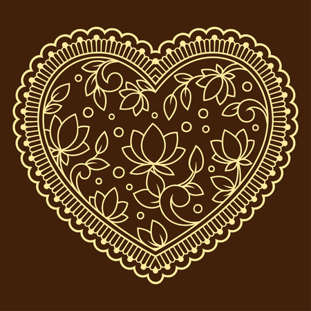 Mehndi flower pattern in form of heart with lotus for Henna drawing and tattoo. Decoration in ethnic oriental, Indian style.のイラスト素材