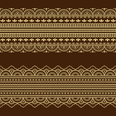 Set of seamless borders for design, application of henna, Mehndi and tattoo. Decorative pattern in ethnic oriental style.のイラスト素材
