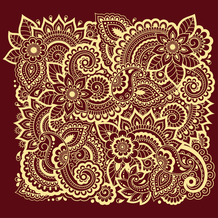 Stylized for mehndi flower colored pattern. Decoration in ethnic oriental, Indian style. Valentine's day greetings.のイラスト素材