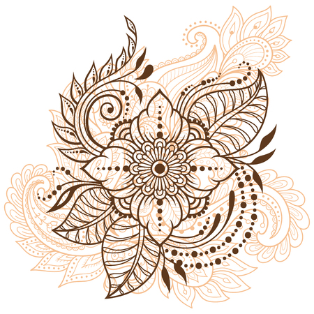 Mehndi flower pattern for Henna drawing and tattoo. Decoration in ethnic oriental, Indian style.のイラスト素材