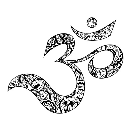 Om or Aum Indian sacred sound. The symbol of the divine triad of Brahma, Vishnu and Shiva. The sign...