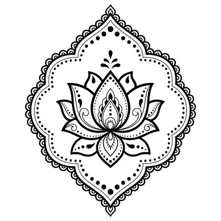 Mehndi Lotus flower pattern for Henna drawing and tattoo. Decoration in ethnic oriental, Indian style.のイラスト素材