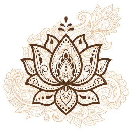 Mehndi Lotus flower pattern for Henna drawing and tattoo. Decoration in ethnic oriental, Indian style.のイラスト素材
